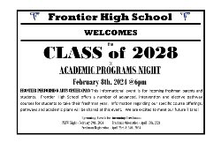 Black and white flyer with text: Class of 2028 Academic Programs Night